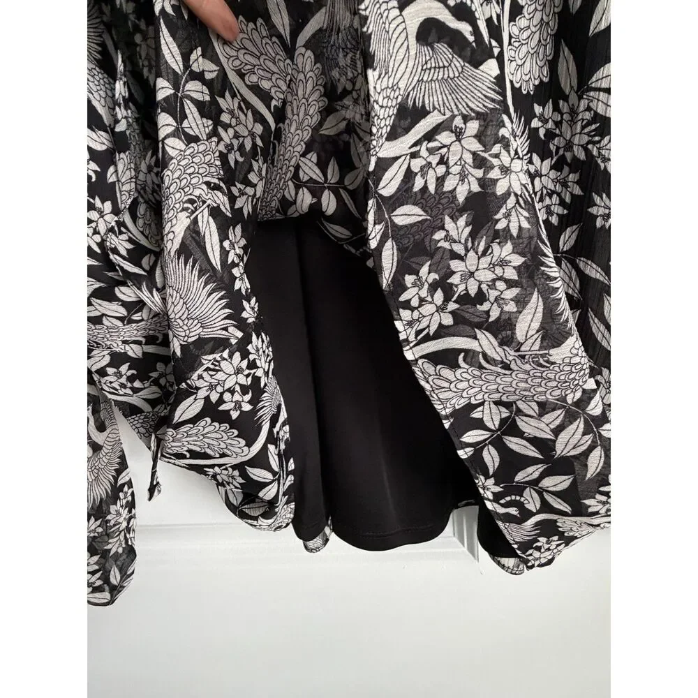 LC Lauren Conrad Black White Bird Print Sheer Peasant Blouse Size M - Picture 10 of 10